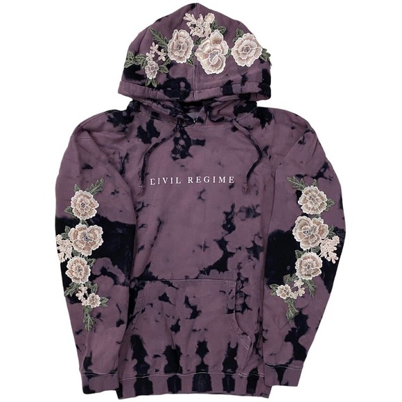 Civil Regime Tops Civil Regime By Darc Sport Womens White Rose Tie Dye Hoodie In Small Moon